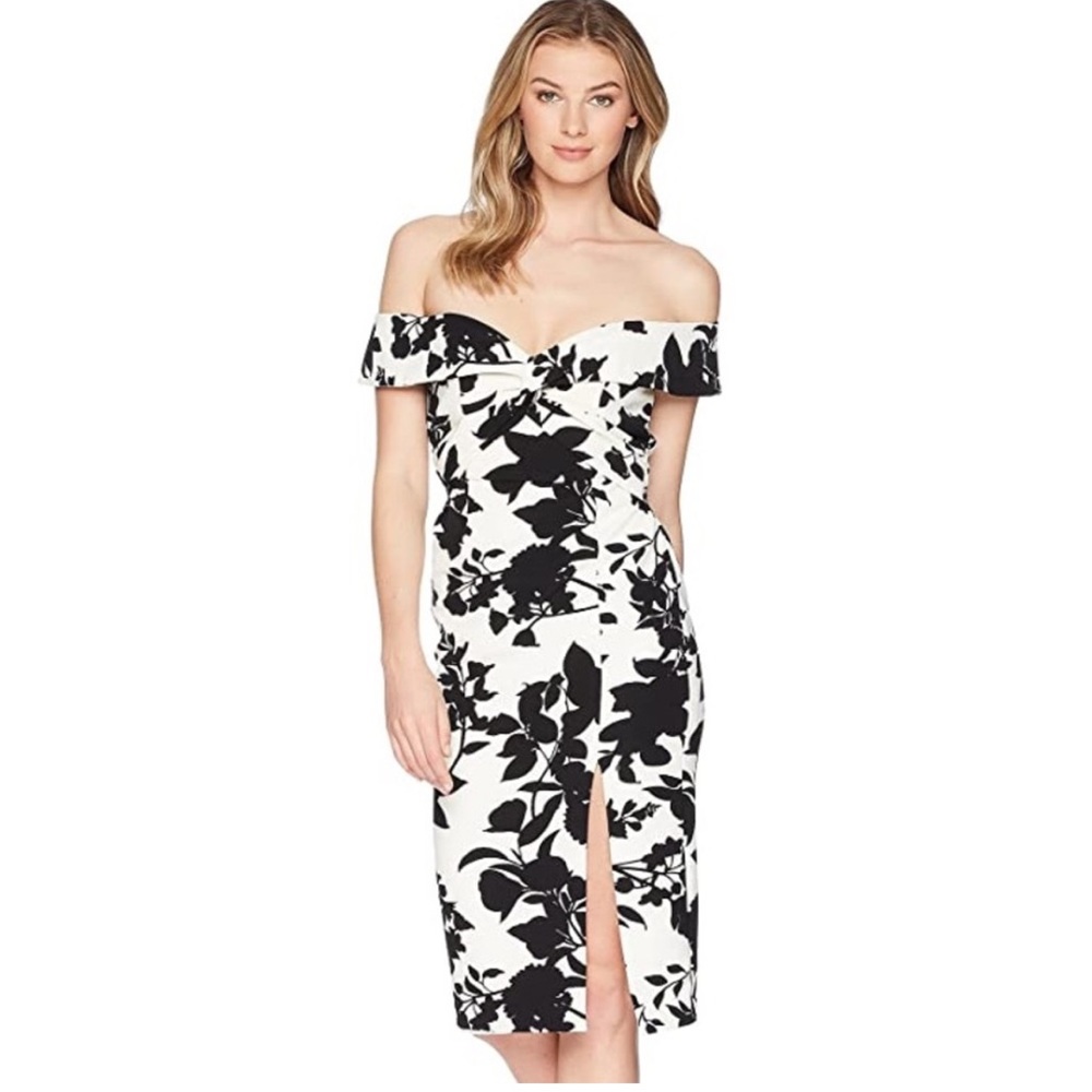 Bardot Botanica Knee Length Sheath Black White Cocktail Dress Size 6